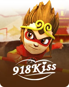 918Kiss slot game logo featuring a cartoon monkey warrior character.