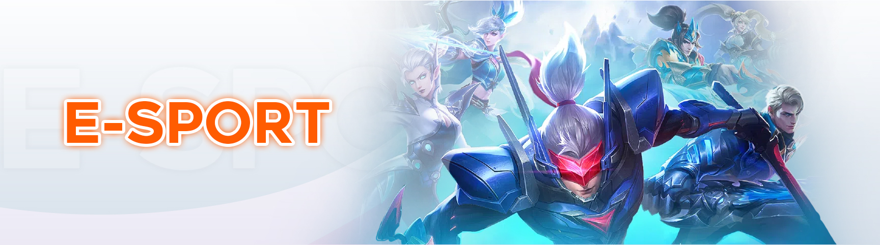 E-sport banner featuring futuristic gaming characters promoting competitive esports gaming.