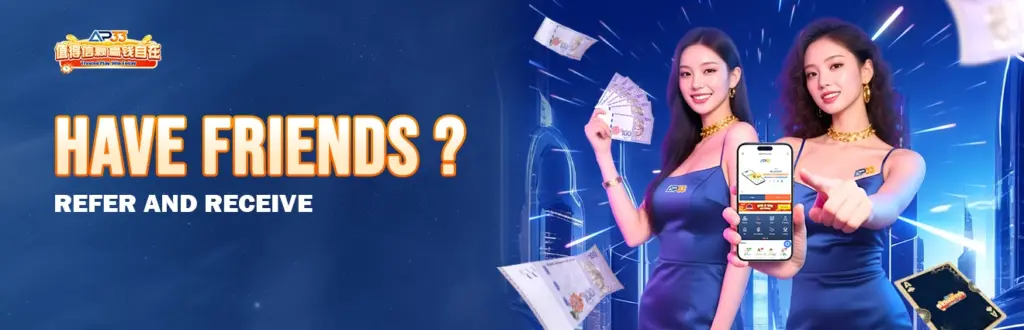 AP33 Malaysia refer a friend promotion banner encouraging players to invite friends and receive referral rewards.